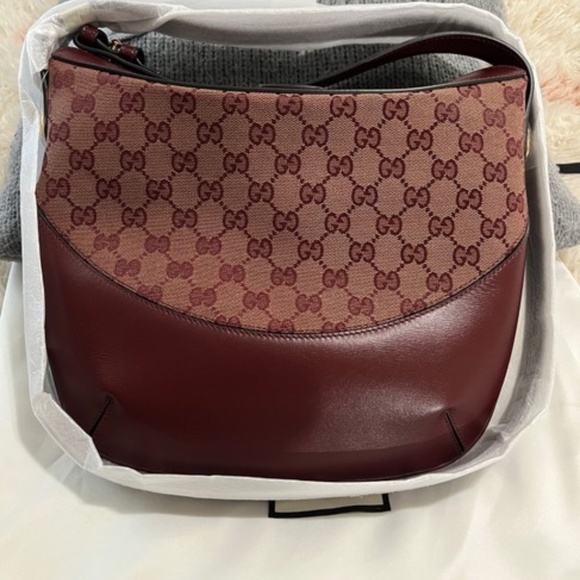 New Authentic Gucci Medium GG Canvas & Leather Shoulder Bag - Picture 6 of 11